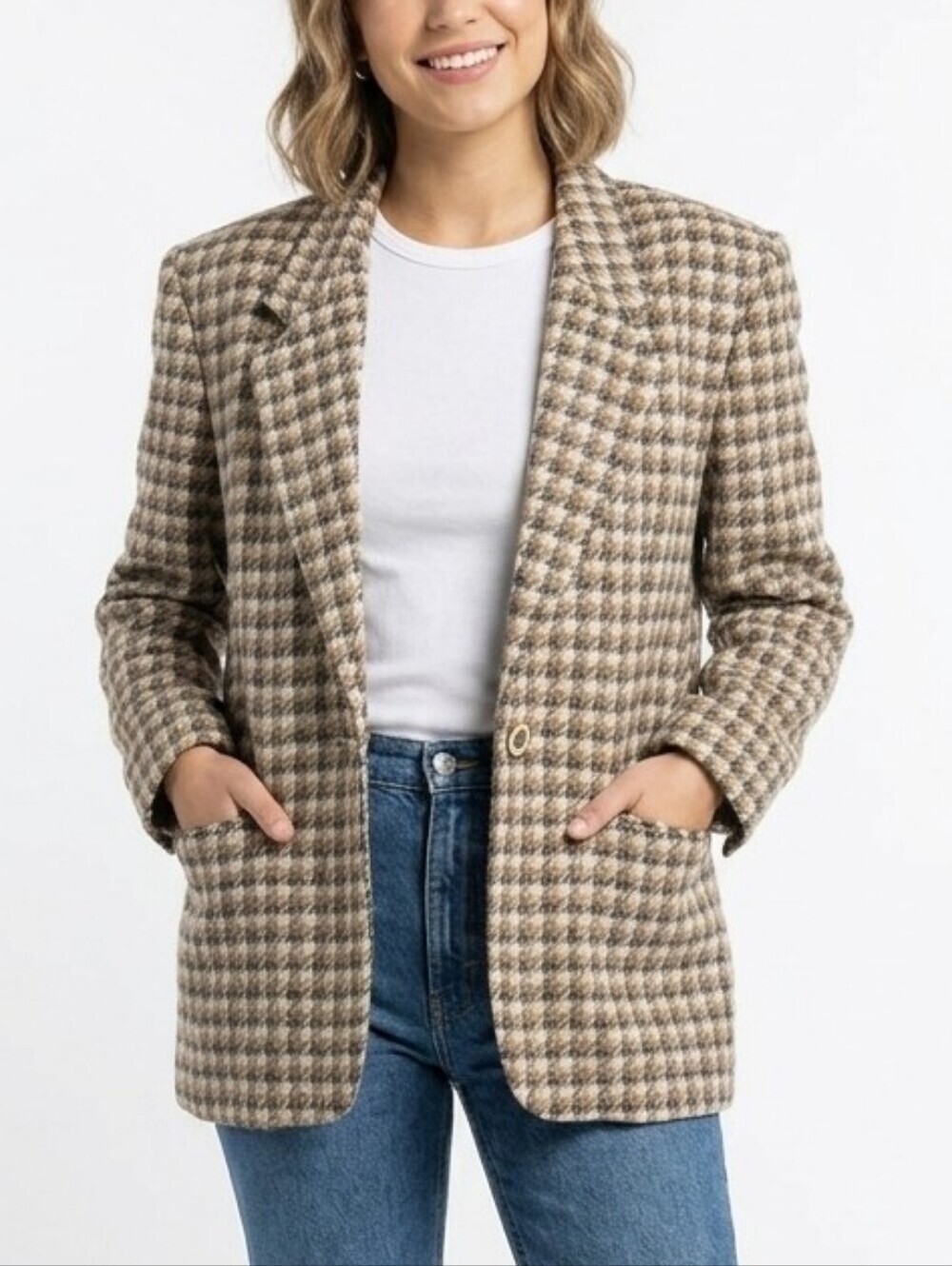 Vintage London Fog Collectables Houndstooth Single Breast Blazer Jacket - Picture 1 of 7